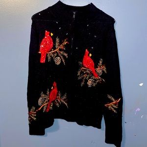 Vintage Tiara International cardinal Christmas Sweater zip up size S